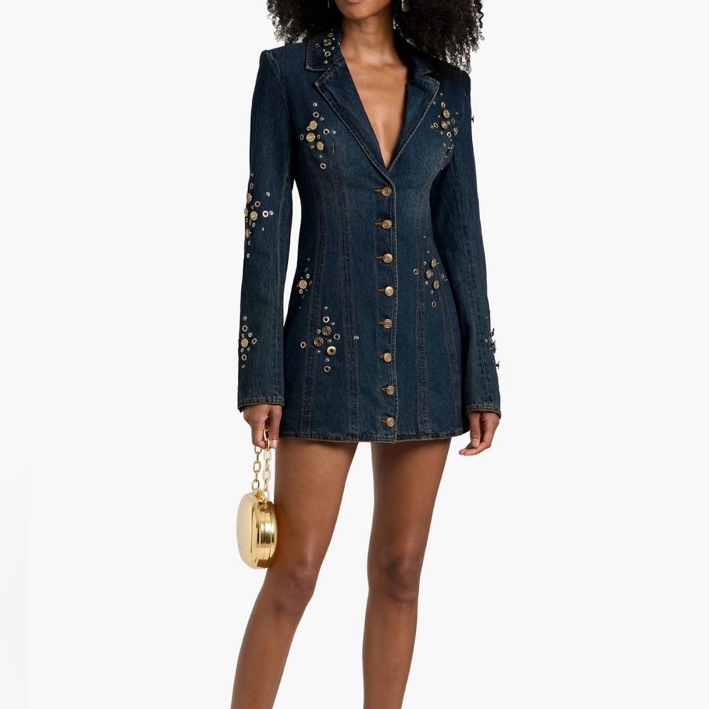 AREA Dark Blue Embellished Mini Dress